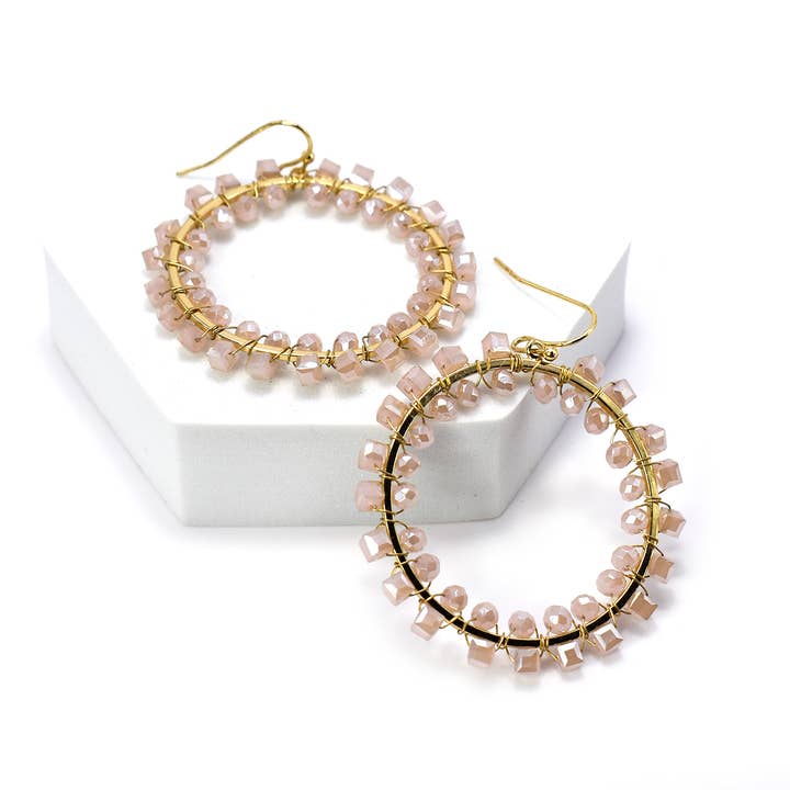 Round w/ Glass Bead Wire Wrap Fish hook Dangle Earrings for wholesale by StarryNYC