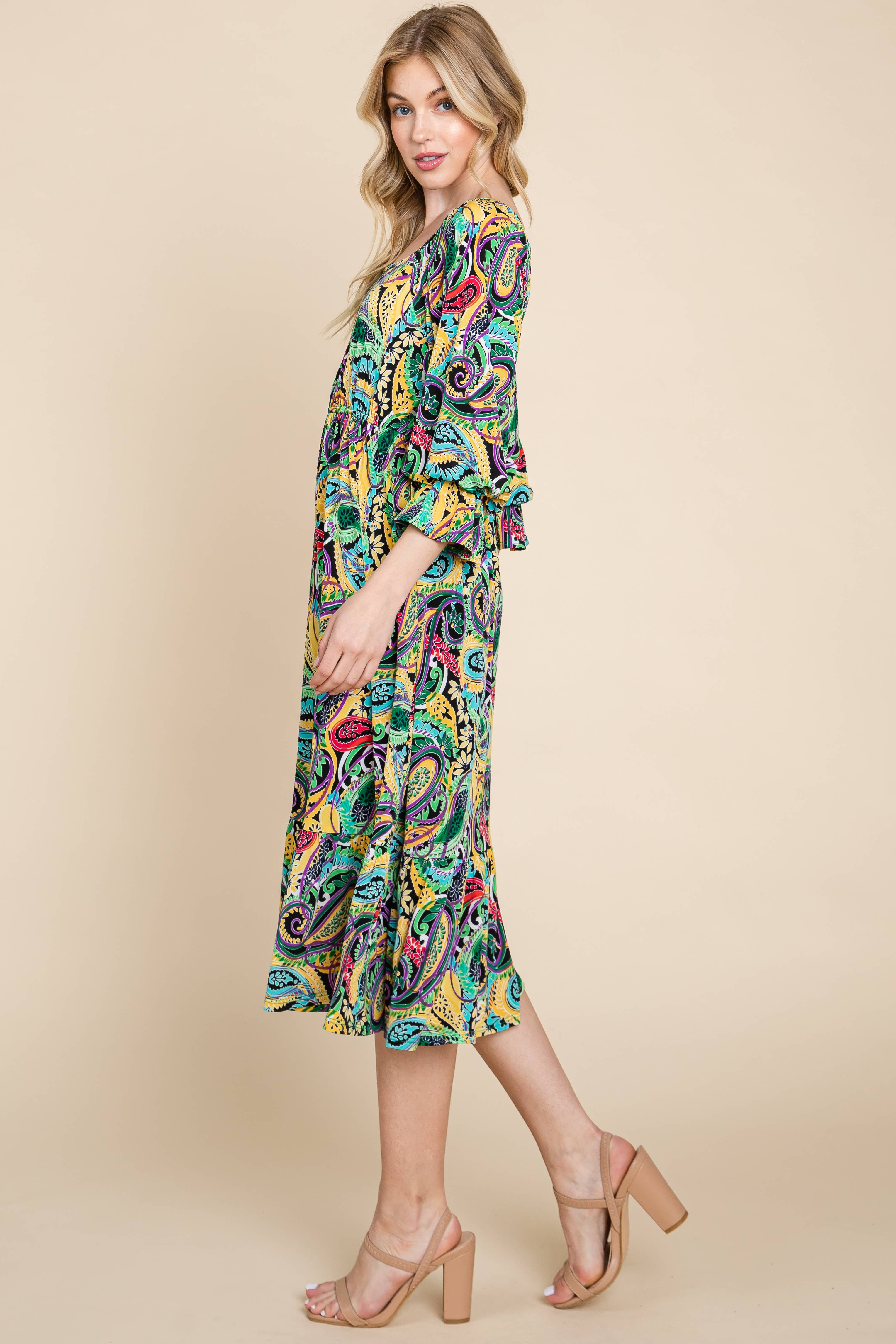 Green Purple ETK-8978-PL Plus Size ITY Print Tiered Square-Neck Dress for wholesale on Faire2