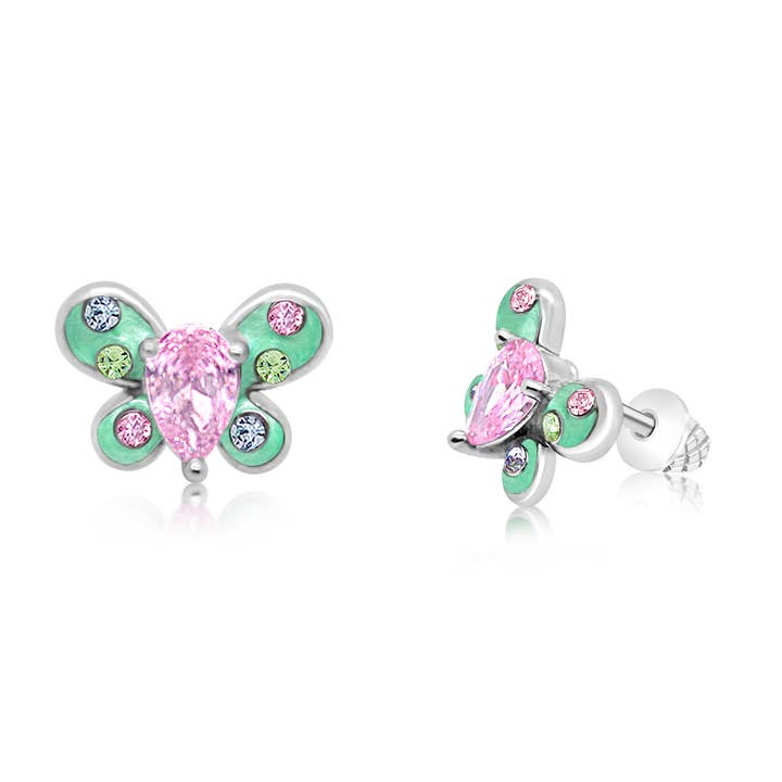 Mint Green Butterfly Screwback Earrings for wholesale by Chanteur