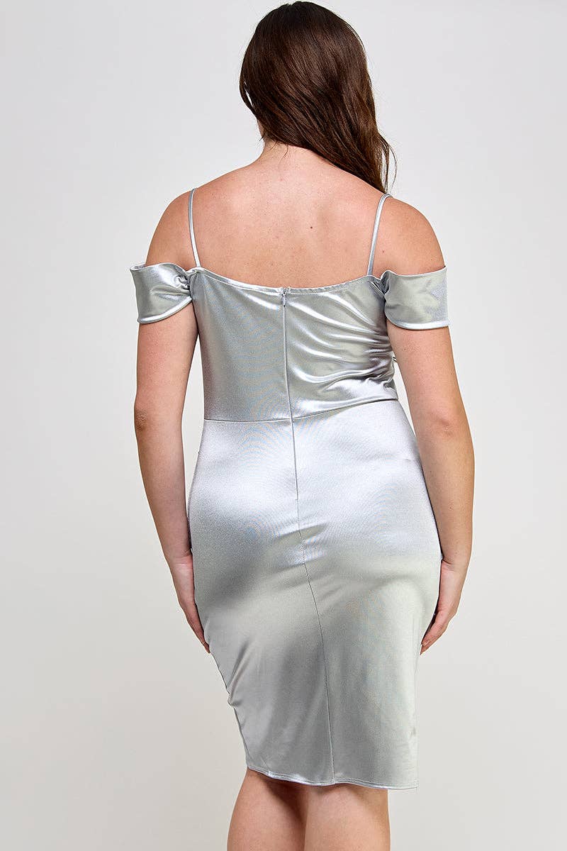 ARA USA – wholesale Dress – Women's – 6785 (Plus Size Off shoulder Shirring Satin Dress)14