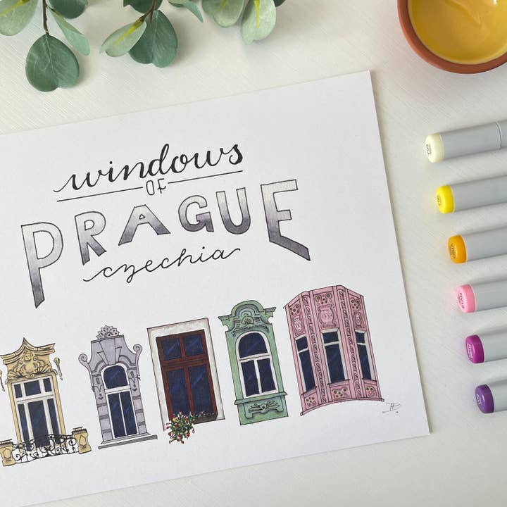 Windows of Prague, Czech Republic (Czechia) | Recycled Cardstock Print for wholesale by D. Prince Designs