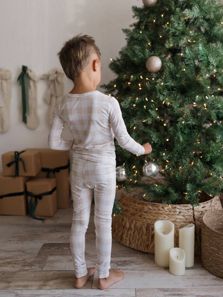 Tan Gingham 2-delt pyjamassæt for engroshandel hos LMK Designs