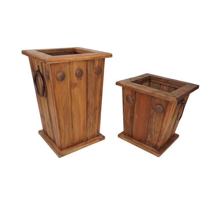 Maceta rústica Midland Farmhouse de madera encerada para jardín, color marrón para venta al por mayor de My Amigos Imports