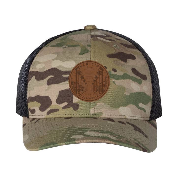 Multicam Camo YP Trucker Hat with Custom Leather Patch for wholesale by Zootility