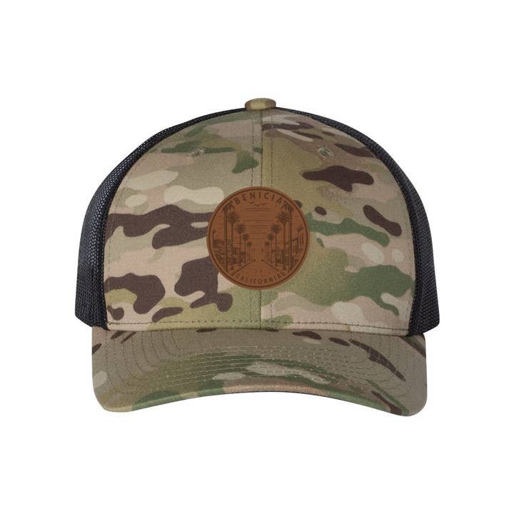Multicam Camo YP Trucker Hat with Custom Leather Patch for wholesale by Zootility