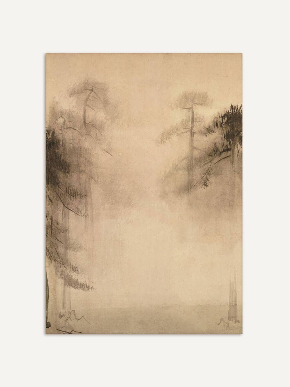 Modern Antique Prints - Wholesale Art Print - Wabi-Sabi Pine Sketch – Timeless Silence in the Mist II