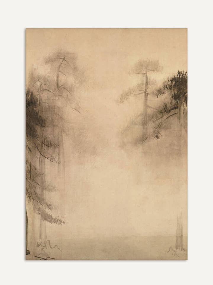 Wabi-Sabi-Kiefern-Skizze – Zeitlose Stille im Nebel II für den Großhandel von Modern Antique Prints