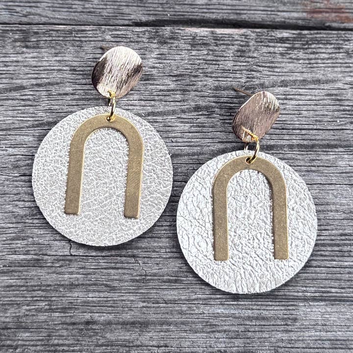 Horseshoe Drops - Icy Champagne - Leather Earrings for wholesale by Be Like Missy