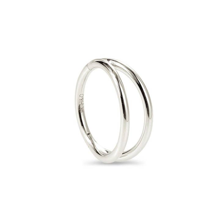 Anelli boucle d'oreille simple à segment articulé à double bande en or blanc massif 9k pour conque pour la vente par Helix & Conch