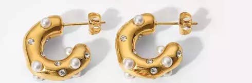 HoopLa - Vente Créoles - Boucle d'oreille Puffy Pearl/Crystal Hoop. Boucles d'oreilles 14K, acier2