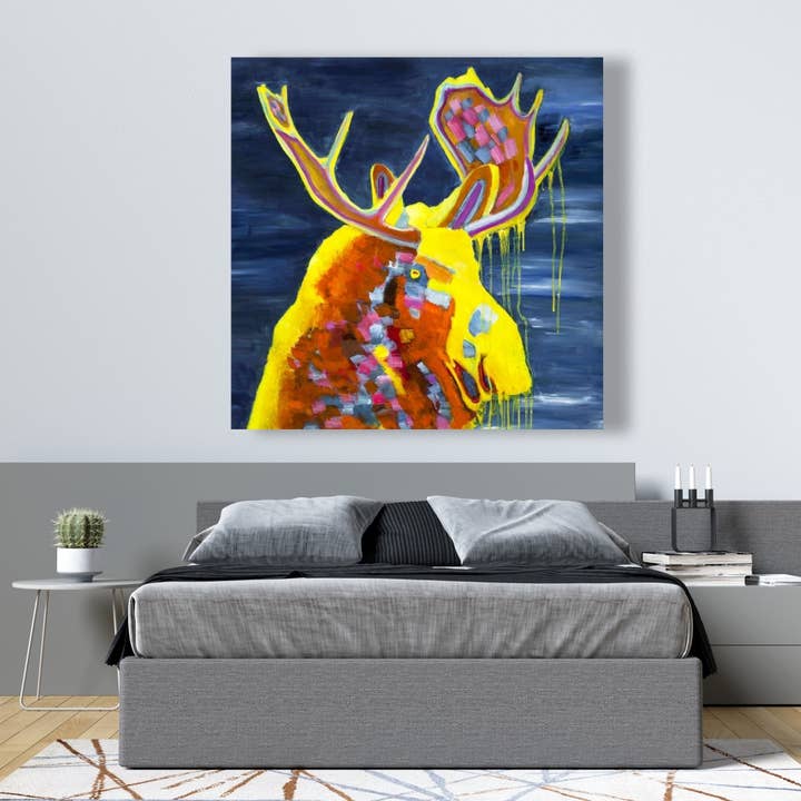 Yellow Colorful moose | fine art print on canvas 48" x 48" for wholesale on Faire