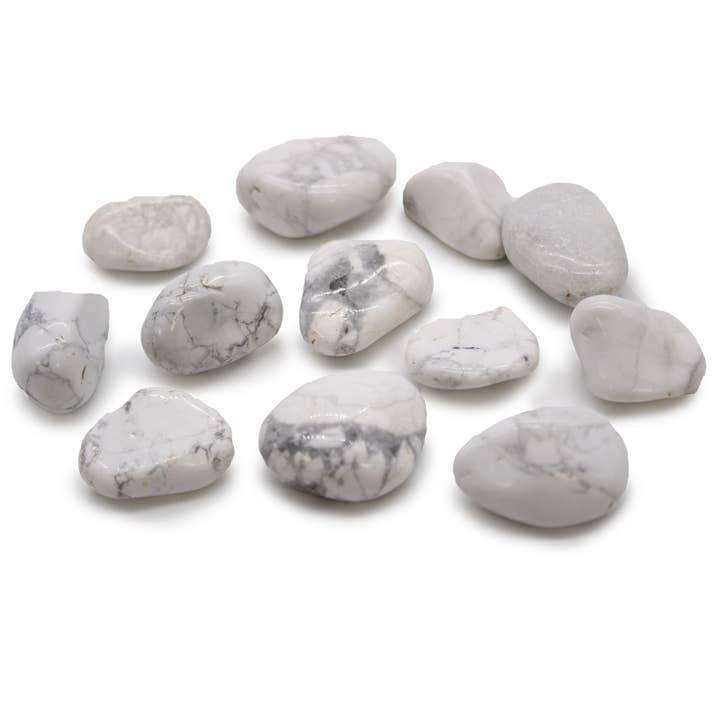 Mellemstore afrikanske tumlesten (12X) - Hvid Howlite - Magnesi for engroshandel hos Cardshouse