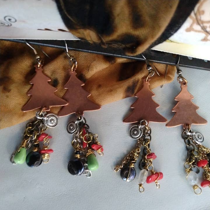 BUNDLE 2 PR Copper Tree Natural Stone Chain Earrings for wholesale by Norahz Boutique