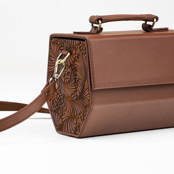 Sienna Blossom Carver | Brown Leather Bag | Satchel Bag for wholesale by House of Kraft Jewelry & Accessories