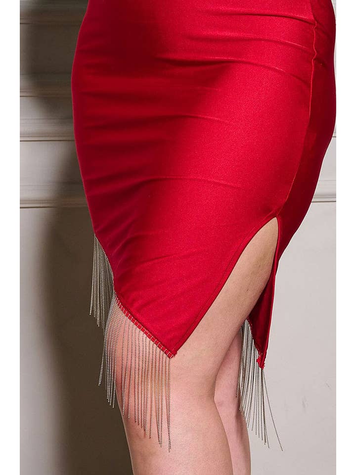 ROUSSEAU – Engroshandel Kjole - Dame – PLUS SIZE BODYCON KJOLE MED HØJ LAV FRYNSER MED ÅBEN RYG
