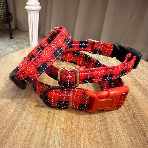 Red and Black Plaid Cotton Dog Collar for wholesale by Little Barks Boutique