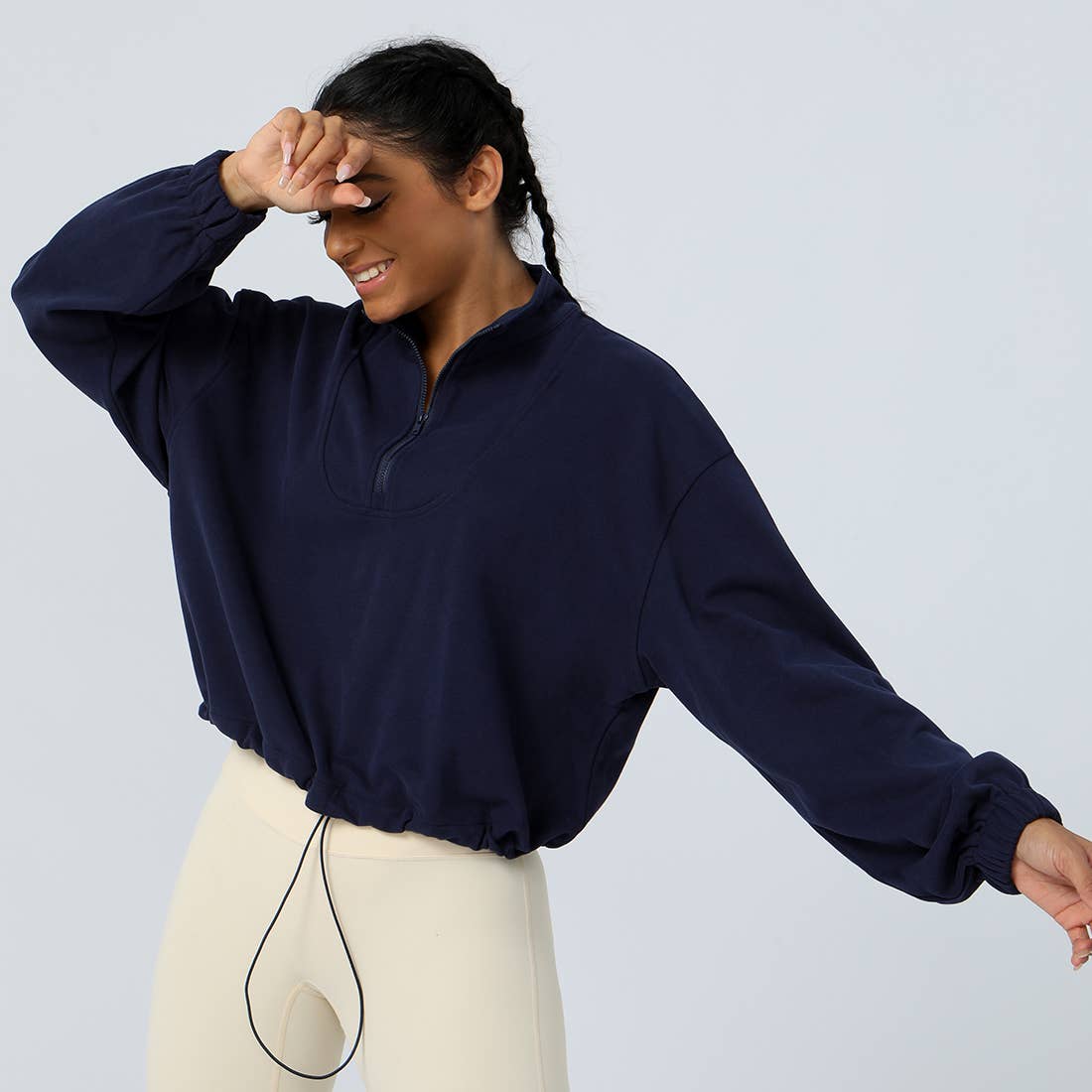 Sodalemon - Wholesale Athletic Jacket - Women's - Women Fitness Hoodie Half Zipper Drawstring Sport Jacket8