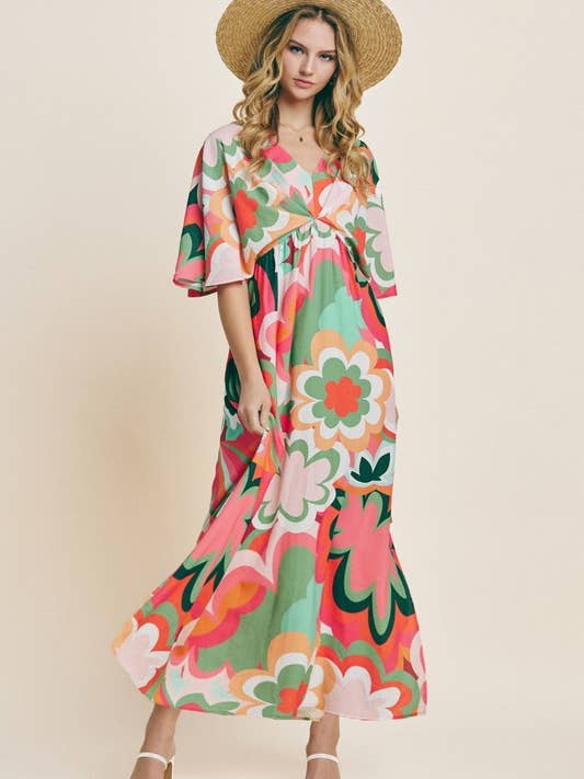 Floral Printed Slit Maxi Dress for wholesale by Oddi