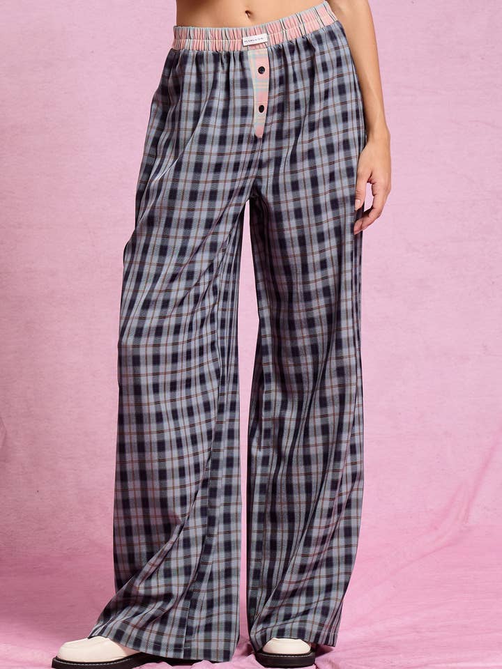 Mimosa - Vente Pantalon – femme - Pantalon boxeur à carreaux avec ceinture contrastante0