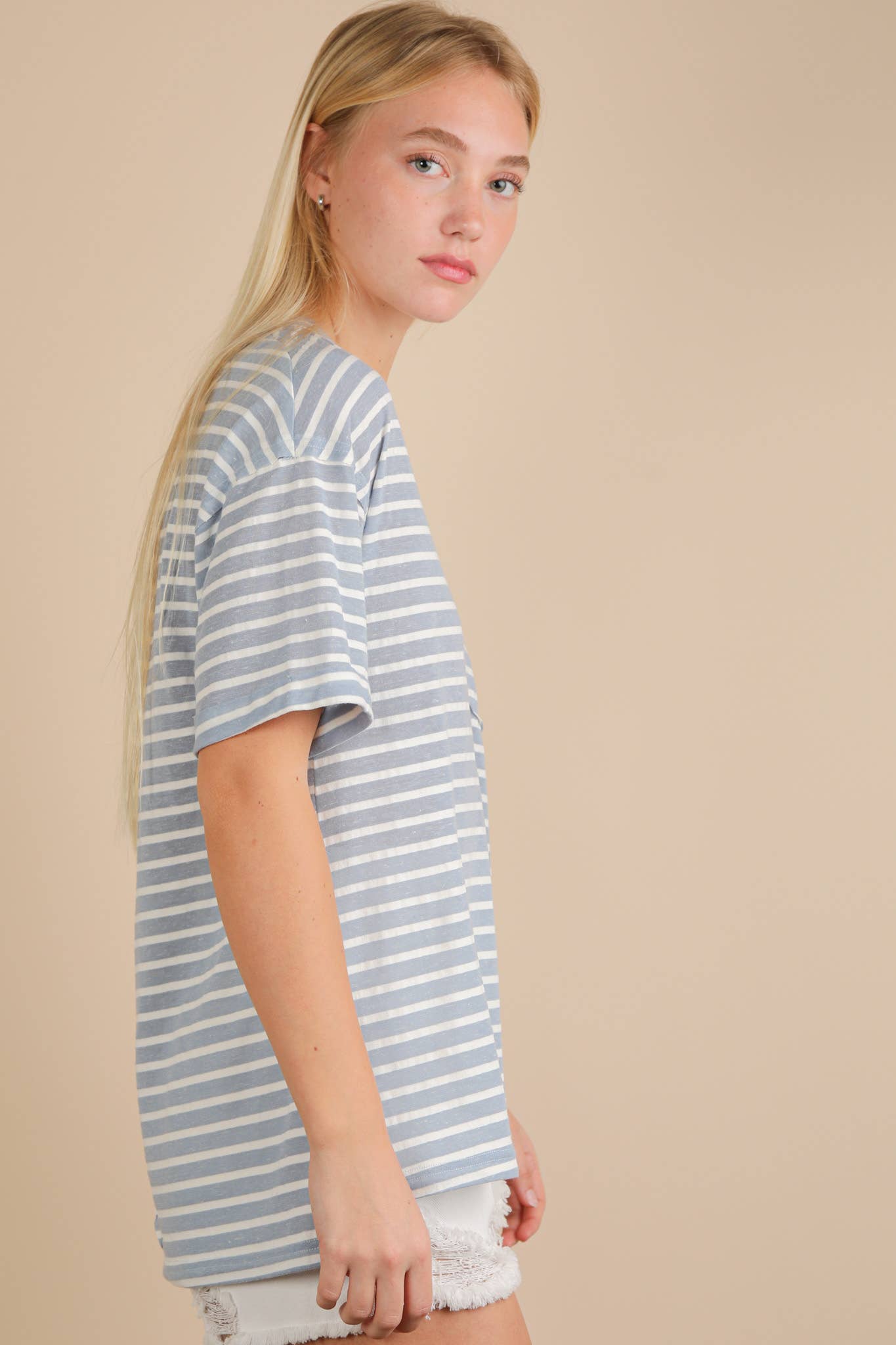 VERY J - Wholesale Knit Top - Women's - NT12167-Oversized Stripe Casual V-Neck Knit Top33
