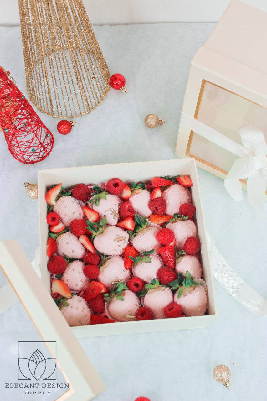 Elegant Design Supply – Caixa de presente por atacado – Caixa de Presente Quadrada com Tampa Transparente e Fita - Várias Cores - Para Arranjos de Flores/ Presentes / Morangos com Chocolate de Luxo5