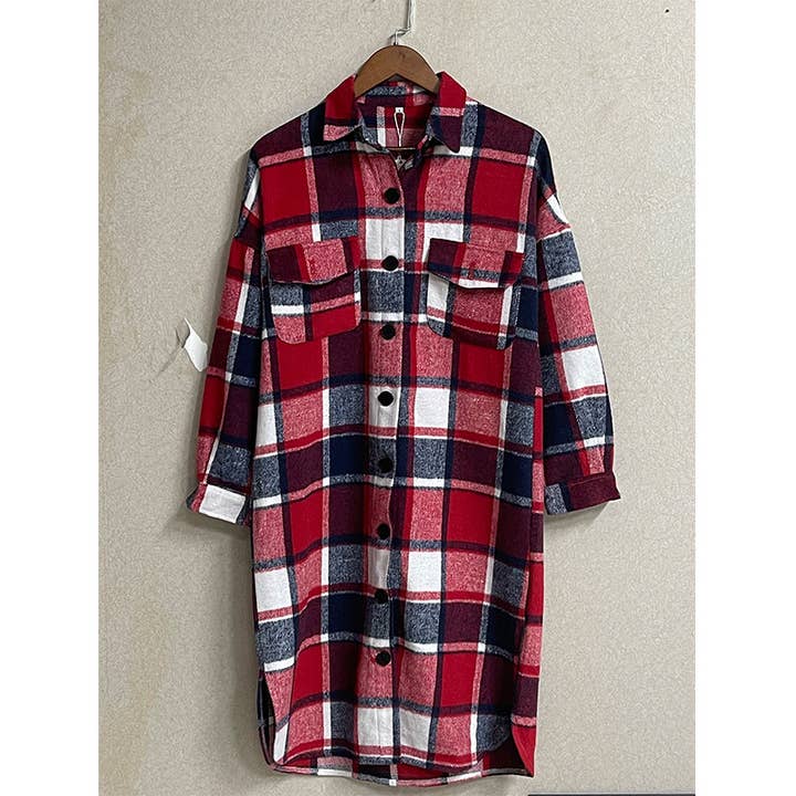 Green Long Wool-blend Plaid Shirt Shacket(BIG SALE) for wholesale on Faire