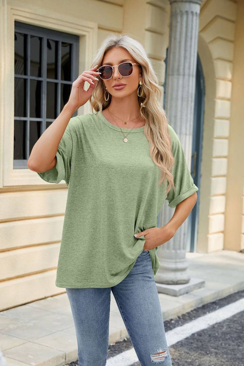Lily Clothing - Wholesale T-Shirt - Women's - ROUND NECK SOLID COLOR SHORT SLEEVE LOOSE T SHIRT_CWTSTS02802