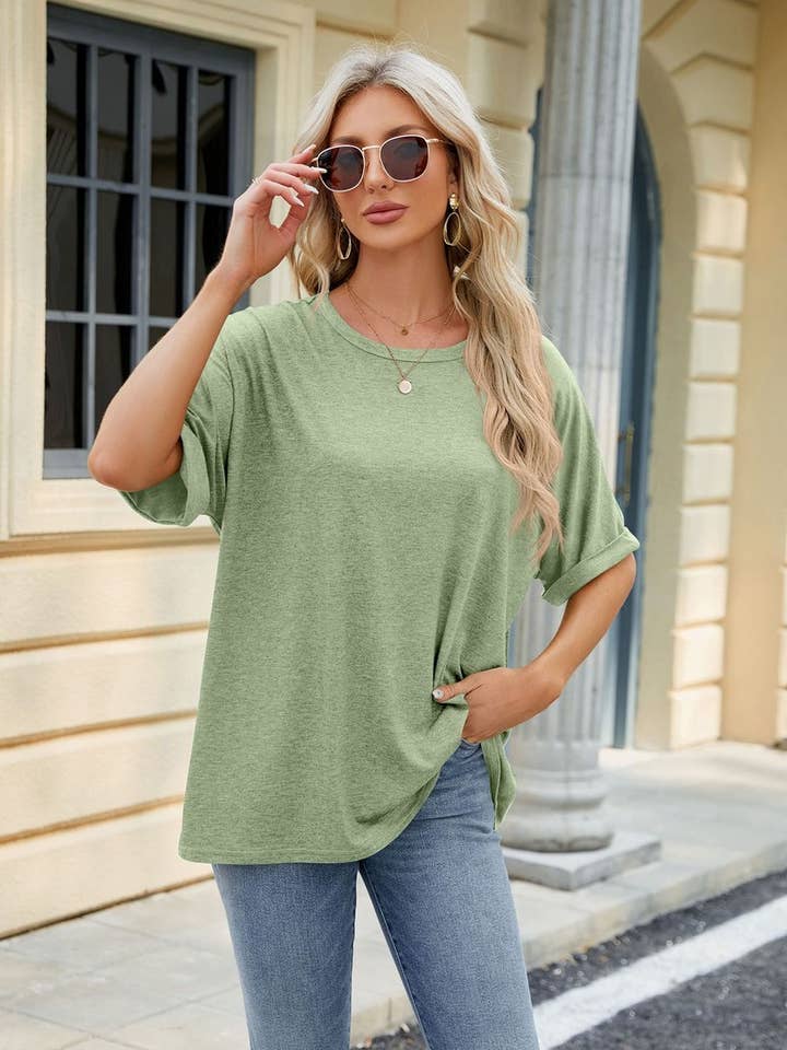 Lily Clothing - Wholesale T-Shirt - Women's - ROUND NECK SOLID COLOR SHORT SLEEVE LOOSE T SHIRT_CWTSTS02802