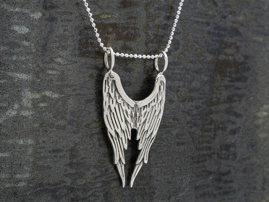 Silver Double Angel Wings Pendant for wholesale on Faire2
