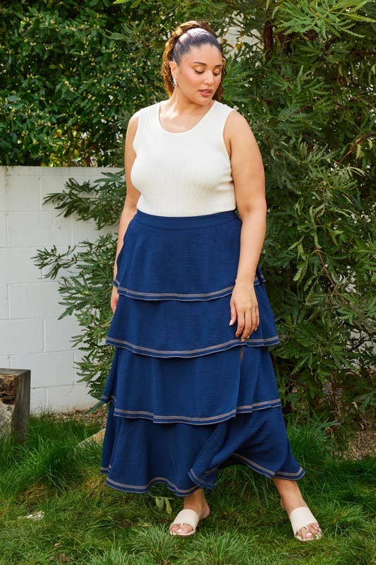 Flåde Plus size nederdel med kontrastsyning og flæselag for engroshandel på Faire2