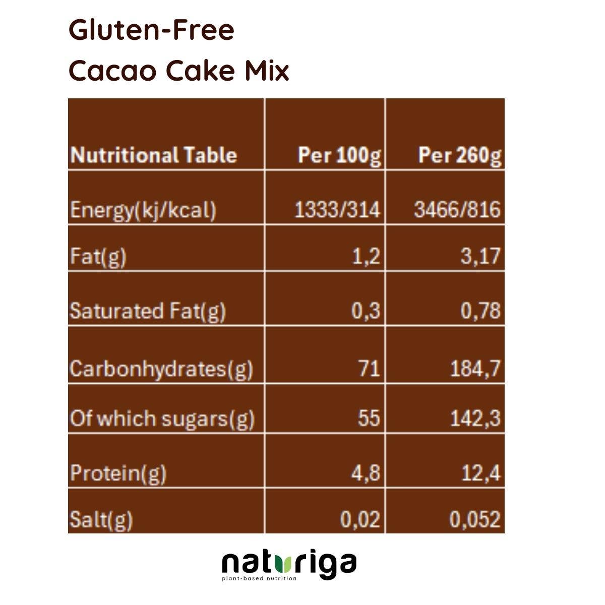 Multi Colored Naturiga Gluten Free Cacao Cake Mix (260 Gr) for wholesale on Faire6