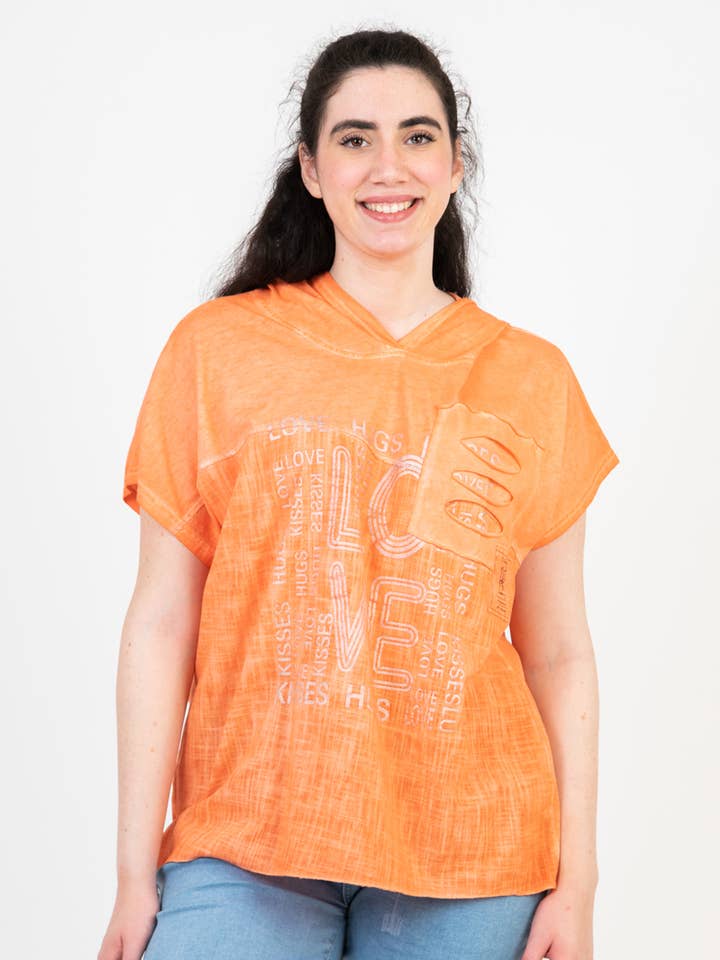 Orange oversized hoodie T-shirt (C8012) for wholesale by Pomme Rouge Paris