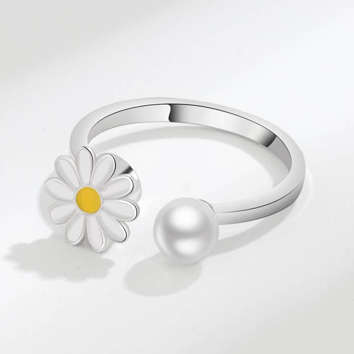 Perimade & Co. LLC – Großhandel Band/Stapelring – Daisy Pearl Anxiety Fidget Spinner-Ring aus massivem Kupfer2
