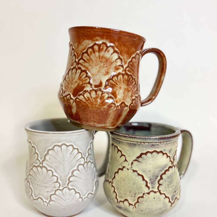 KF Stoneware - Wholesale Coffee Mug - Handcrafted Scalloped Ceramic Mug - 18 oz