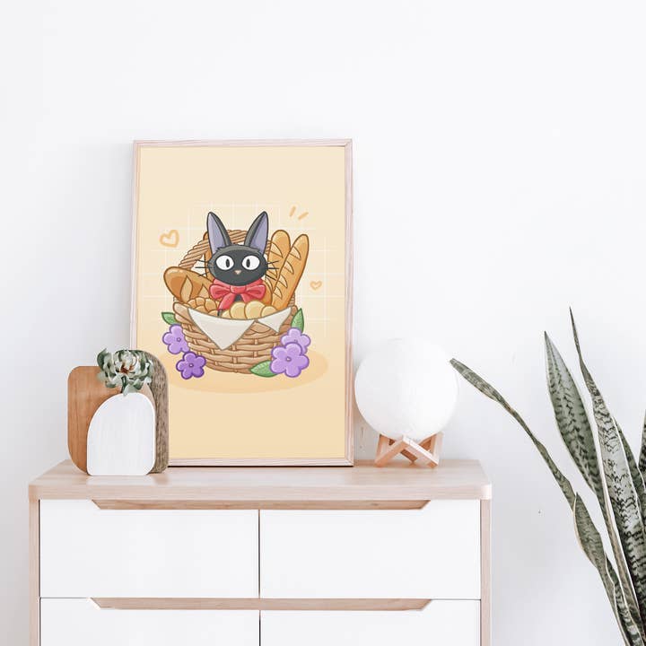 Sarah May Arts - Wholesale Art Print - Bakery Black Cat Print | Fine Line Anime Floral Art6