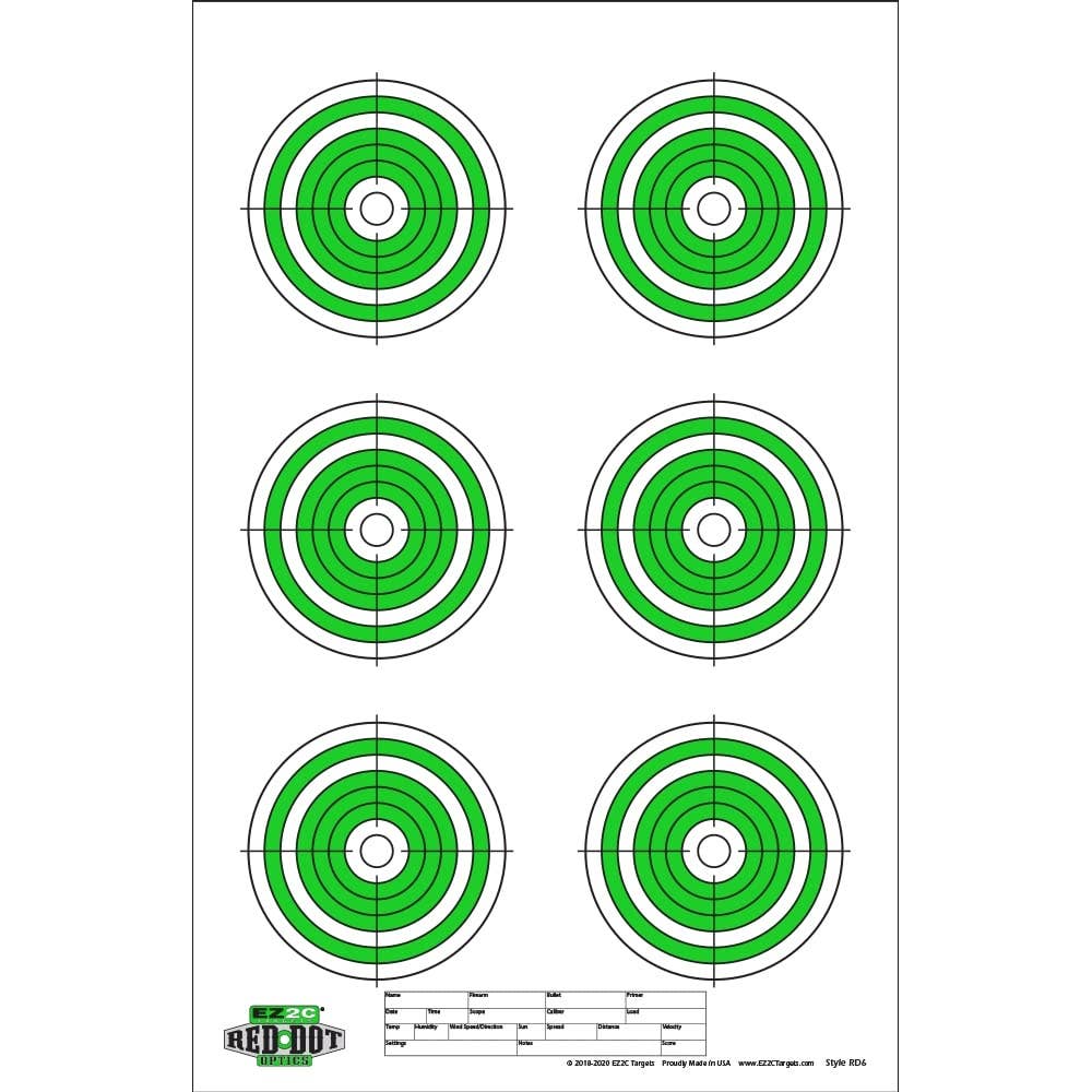 EZ2C Targets - Wholesale Sporting Accessories - EZ2C Targets RD6: Six 4” Bullseyes Paper Shooting Target 11"x17" USA MADE0