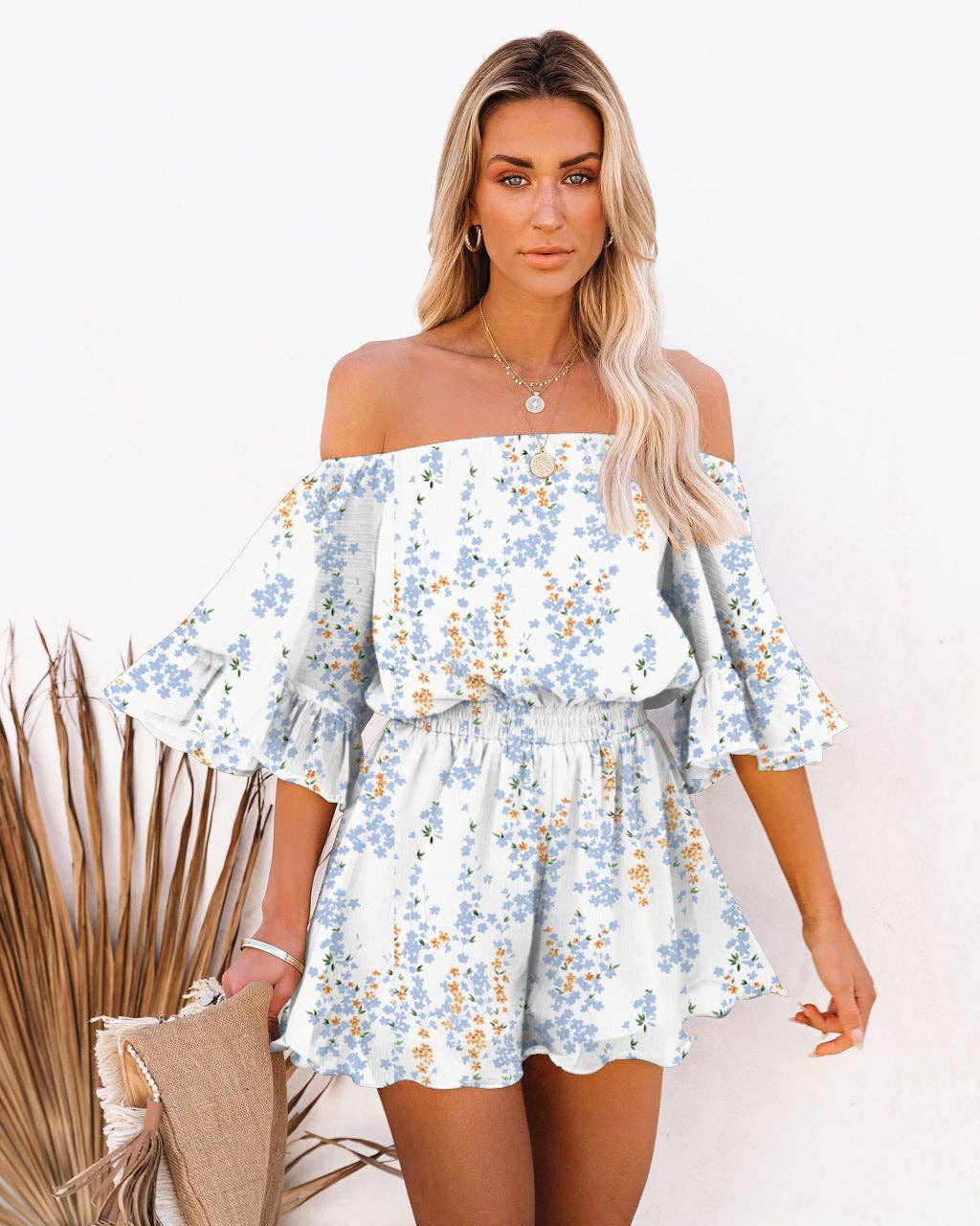 Sweetkama - Wholesale Romper - Women's - Ladies Off Shoulder Short Sleeves Daily Romper 136329