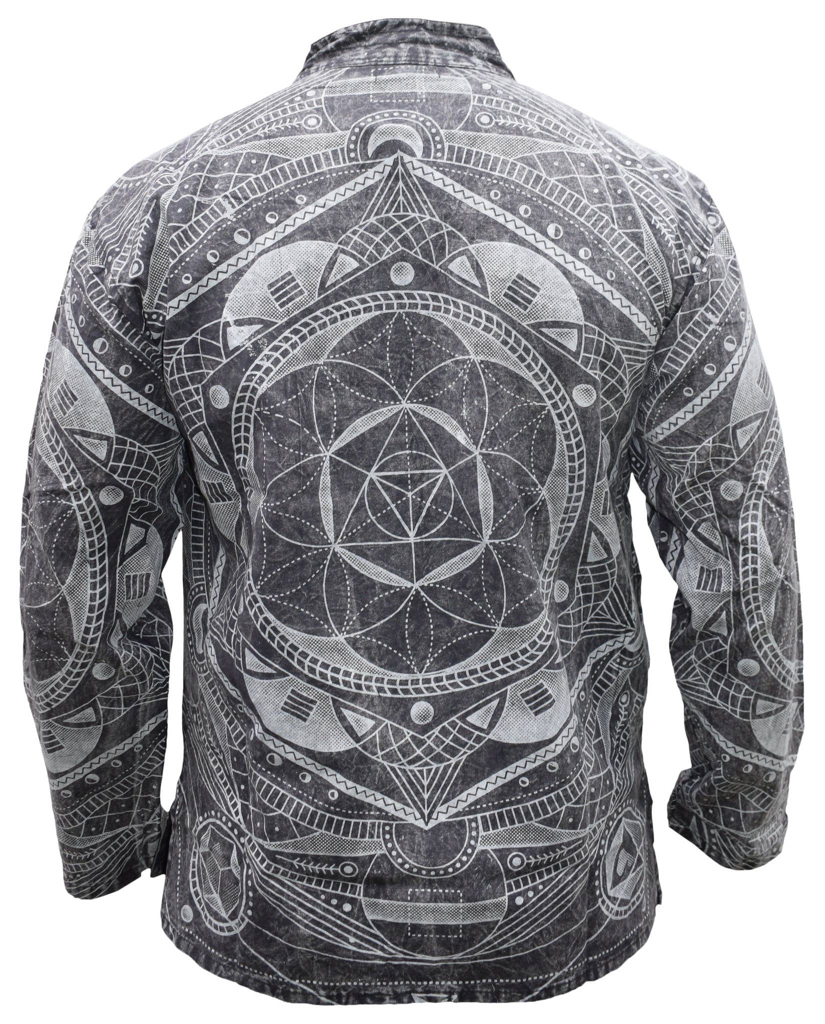 Gheri – wholesale Shirt – Unisex – Mandala Print Hemp Cotton Stone Washed Grandad Collar Shirt5