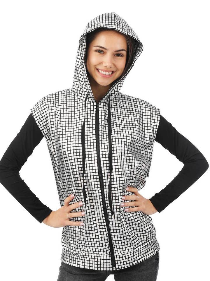 Chaleco disco con capucha - plata - adulto - S/M para venta al por mayor de P'tit Clown