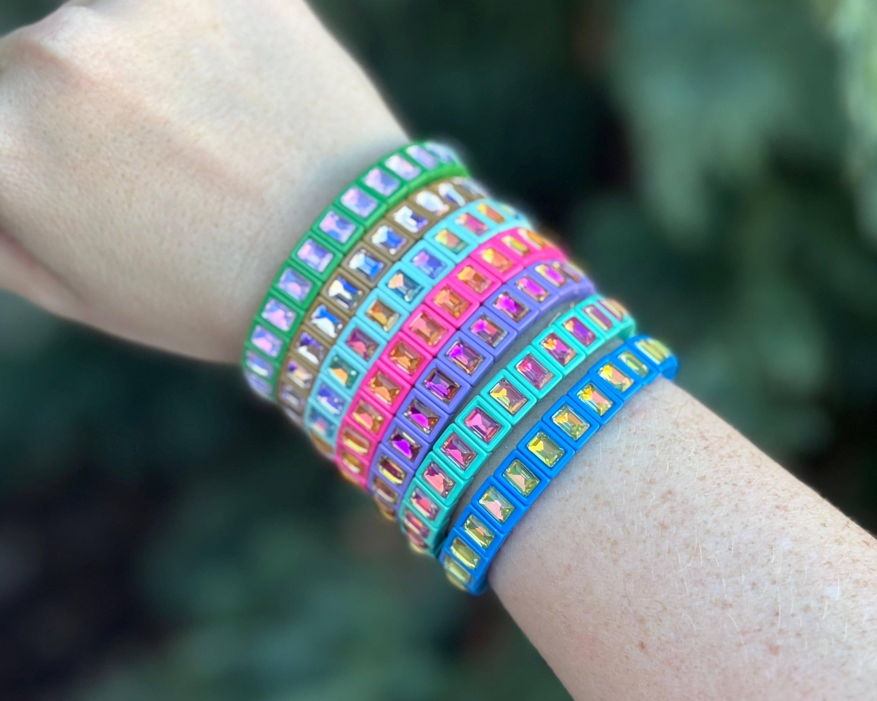 Taylor Elliott Designs - Wholesale Bangle Bracelet - Enamel Stretch Bracelet - Small Rectangle Stones - Penelope9