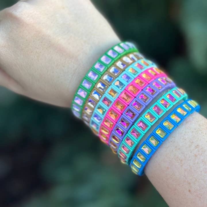 Taylor Elliott Designs - Wholesale Bangle Bracelet - Enamel Stretch Bracelet - Small Rectangle Stones - Penelope2