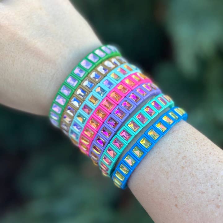 Taylor Elliott Designs - Wholesale Bangle Bracelet - Enamel Stretch Bracelet - Small Rectangle Stones - Penelope7