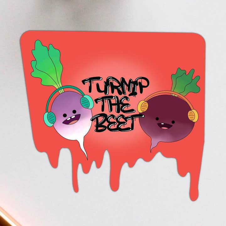 Skru op Beat Turnip the Beet Pun Vinyl Sticker for engroshandel hos Stick With It Sticker Co