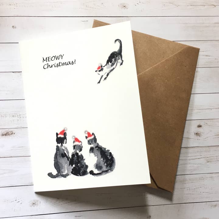 Meowy Christmas (schwarze und weiße Kätzchen) für den Großhandel von LittleThaoStudio