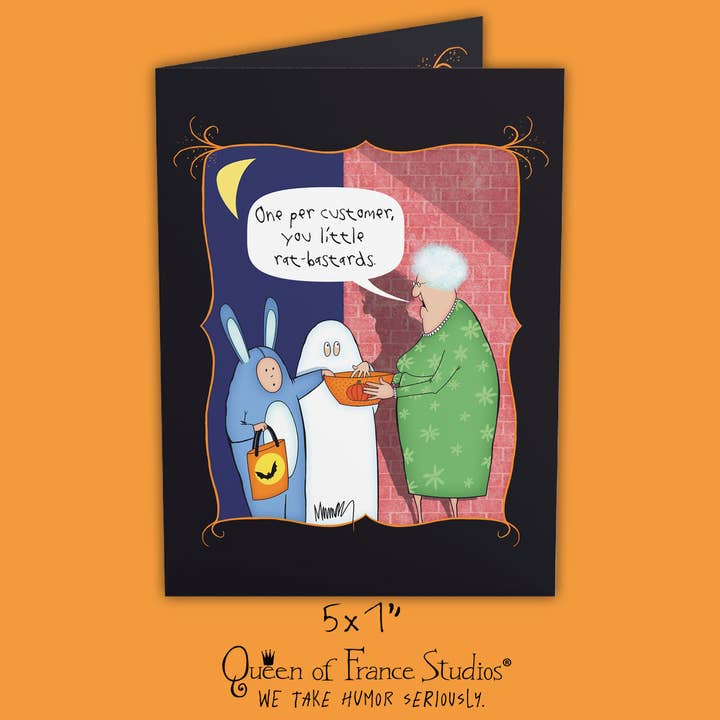 Funny Halloween Card With A Cranky Old Lady for wholesale by Queen of France Studios