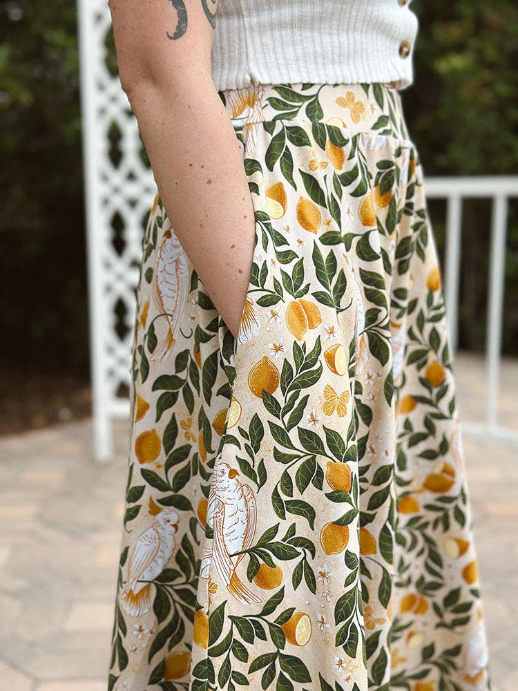 Sun & Sanctuary - Wholesale Skirt - Women's - Palisades Maxi Skirt in Yellow Cockatoos6