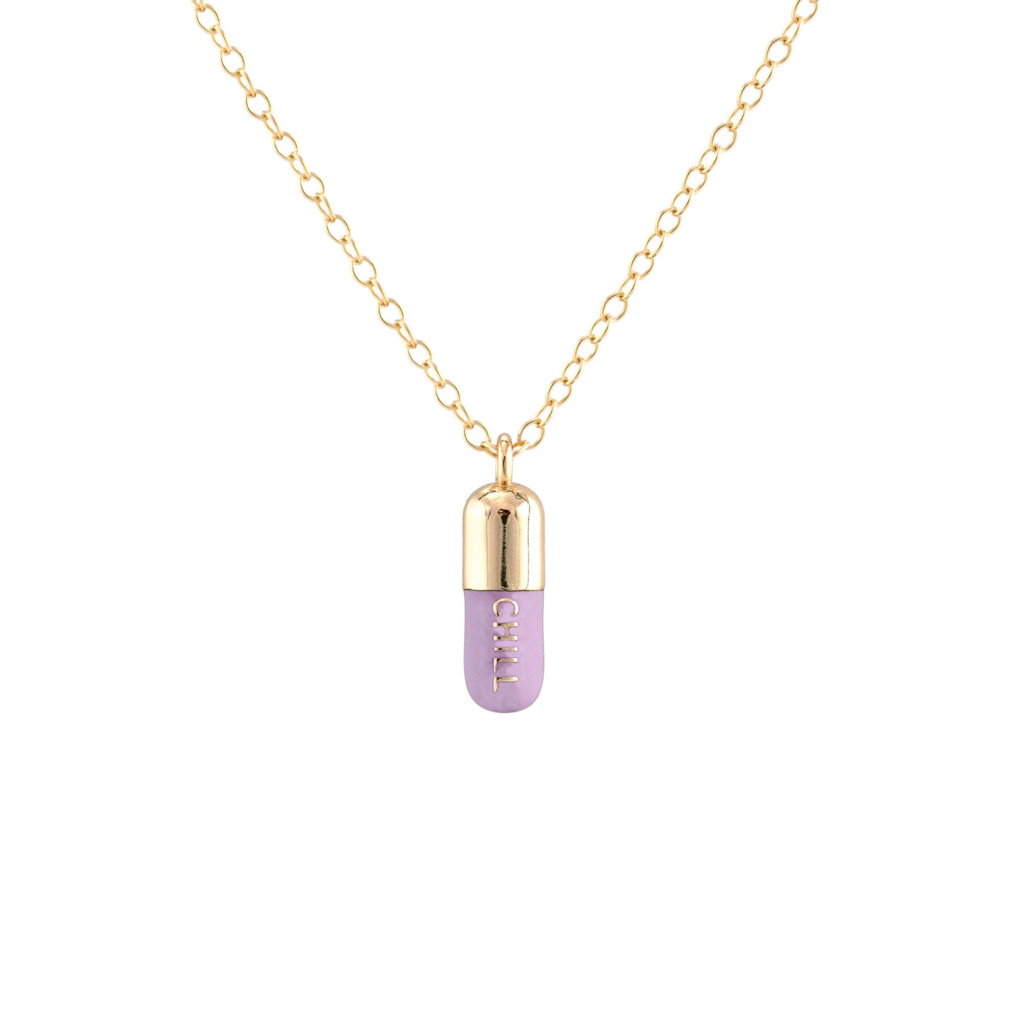 Kris Nations - Vente Colliers à pendentif - Collier Chill Pill en émail avec charme en vermeil 18 carats, argent sterling, chaîne en or rempli ou argent sterling, longueur réglable 16-18 pouces (40,6-45,7 cm), sans nickel, expédié de Californie18