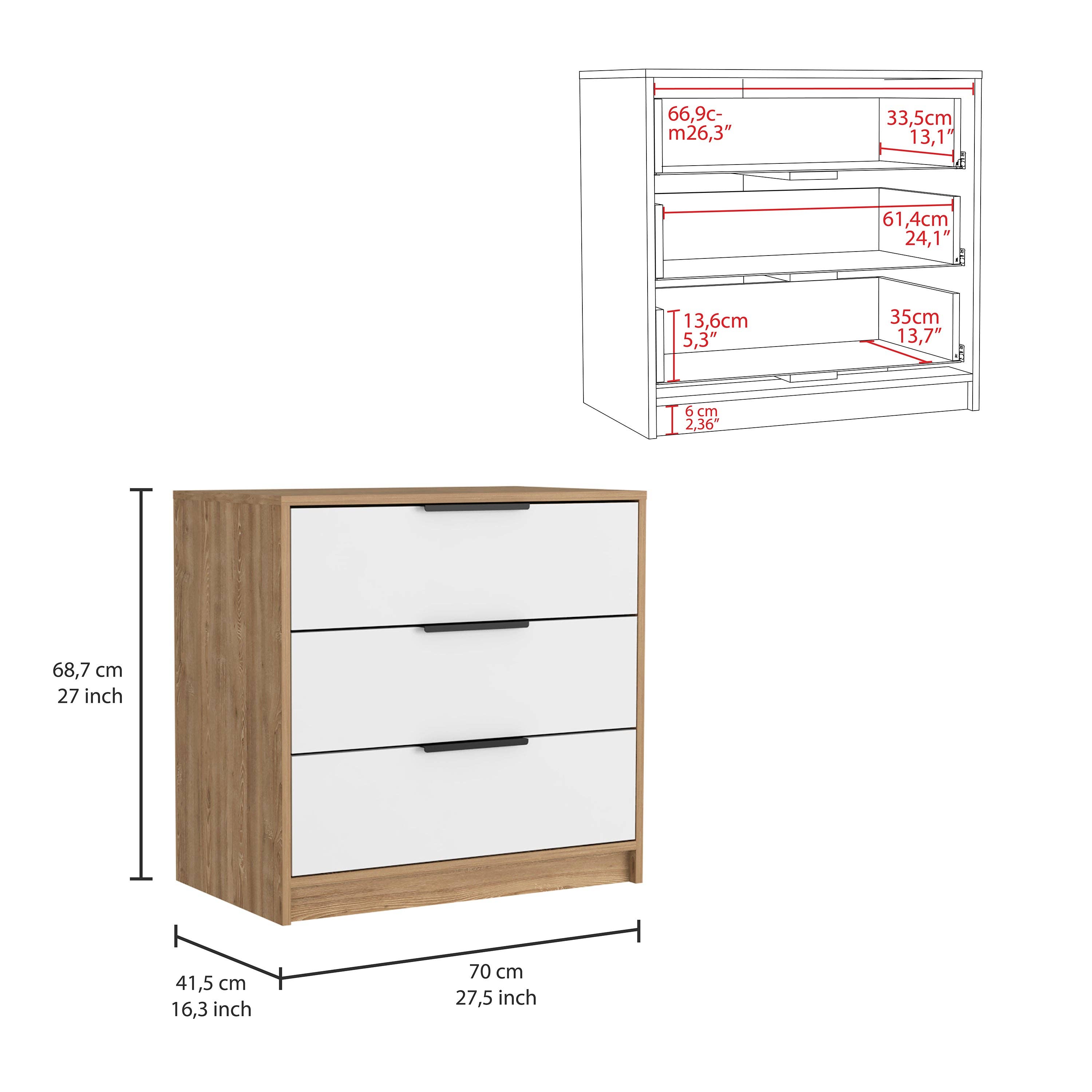 Multi color Kaia 3-Drawer Commode, with metal handles for wholesale on Faire2