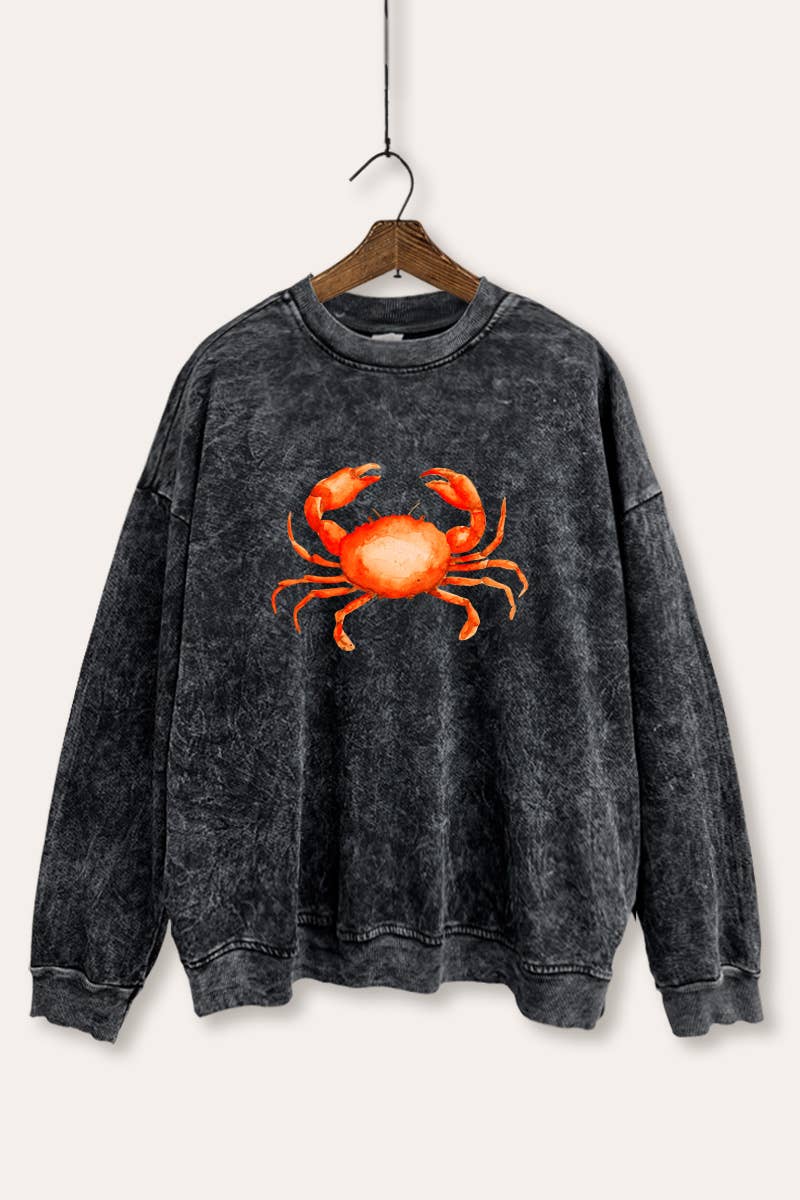 VINTAGE POINT USA - Wholesale Graphic Sweatshirt - Women's - *BEST SELLER* RED CRAB GRAPHIC MINERAL WASH SWEATSHIRT0