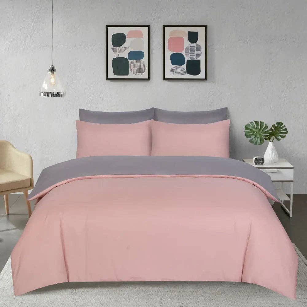 The Fitted Sheets – wholesale Bedding set – Blush/Grey Reversible Microfiber Duvet Cover with Pillowcase1